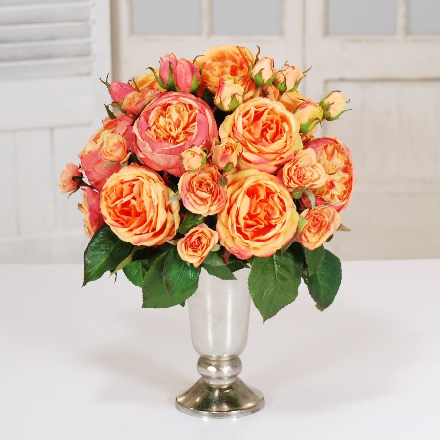 Winward Home Orange Roses In Silver Trumpet Vase (Whd073-Co) Clearance