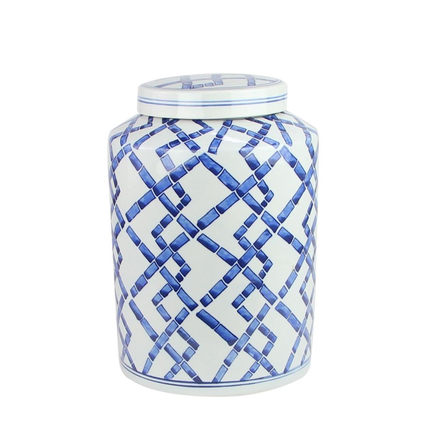 Winward Home Blue And White Ceramic Jar 13" Clearance