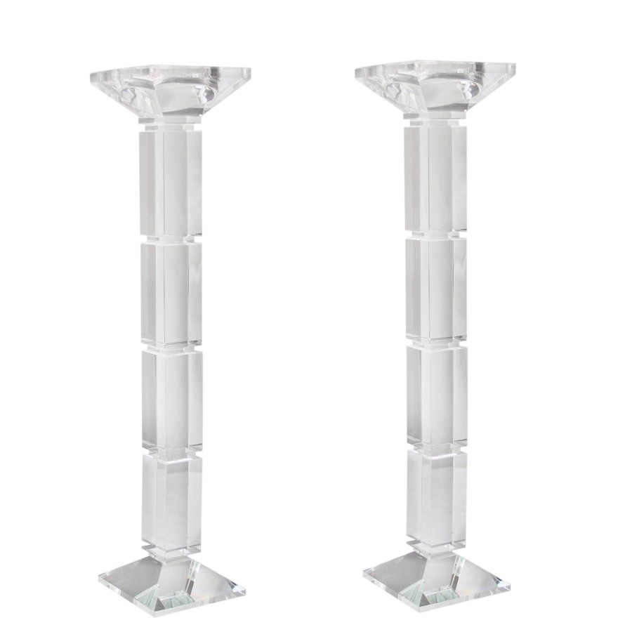 Winward Home Square Base Crystal Candleholders 18" (Set Of 2) New