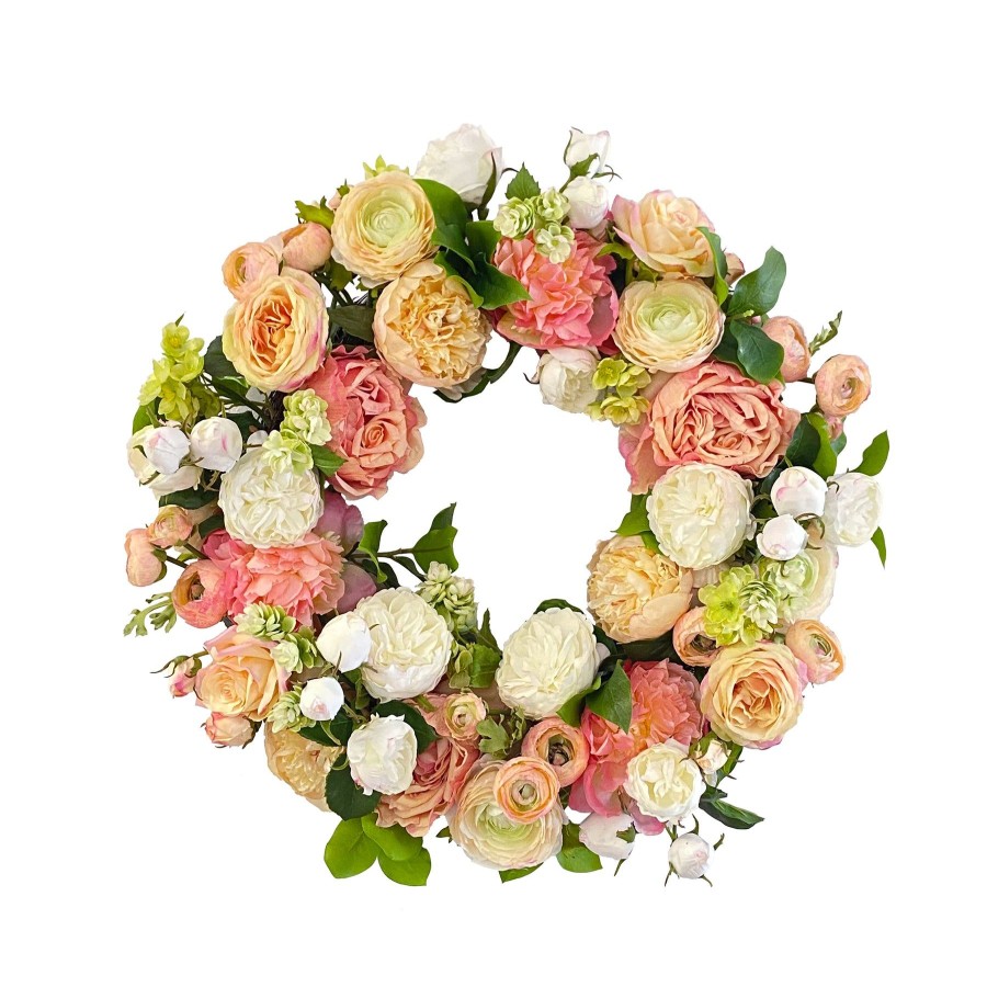 Winward Home Rose Ranunculus Wreath 24" New