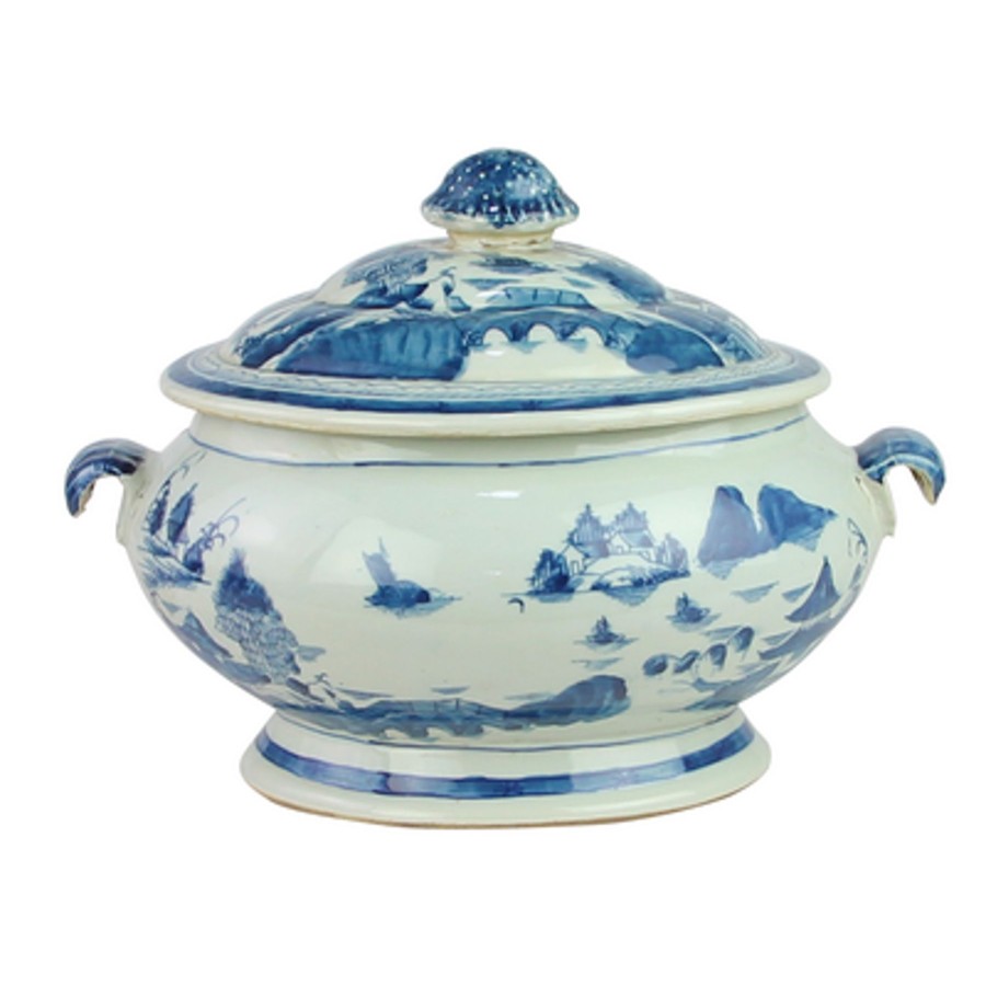 Winward Home Blue And White Pot W/ Lid 11" Online