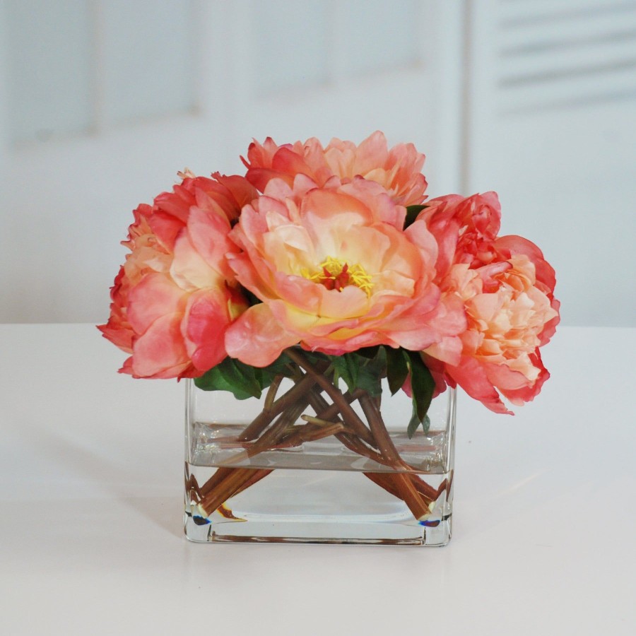 Winward Home Peonies In Vase 14" Salmon Pink New