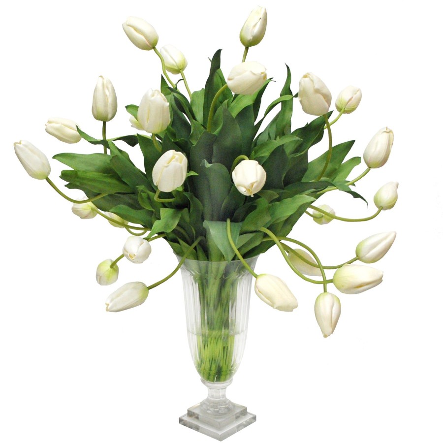 Winward Home White Tulip In Leaf Cut Vase 30" New