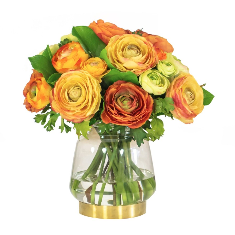 Winward Home Ranunculus In Lantern Vase (Whd234-Or) Clearance