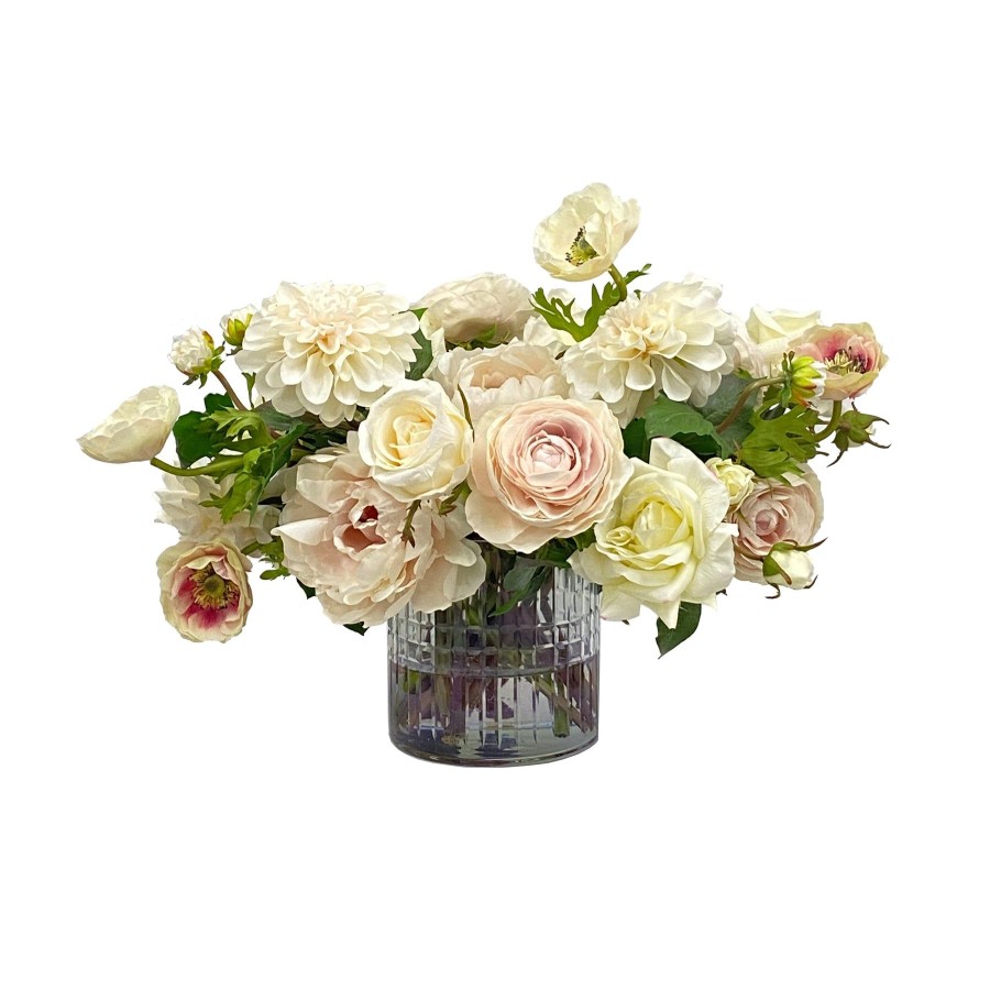 Winward Home Rose And Ranunculus In Cut Glass 15" Hot