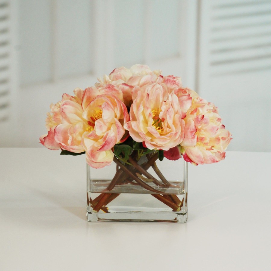 Winward Home Peonies In Vase 14" Peach Pink Hot