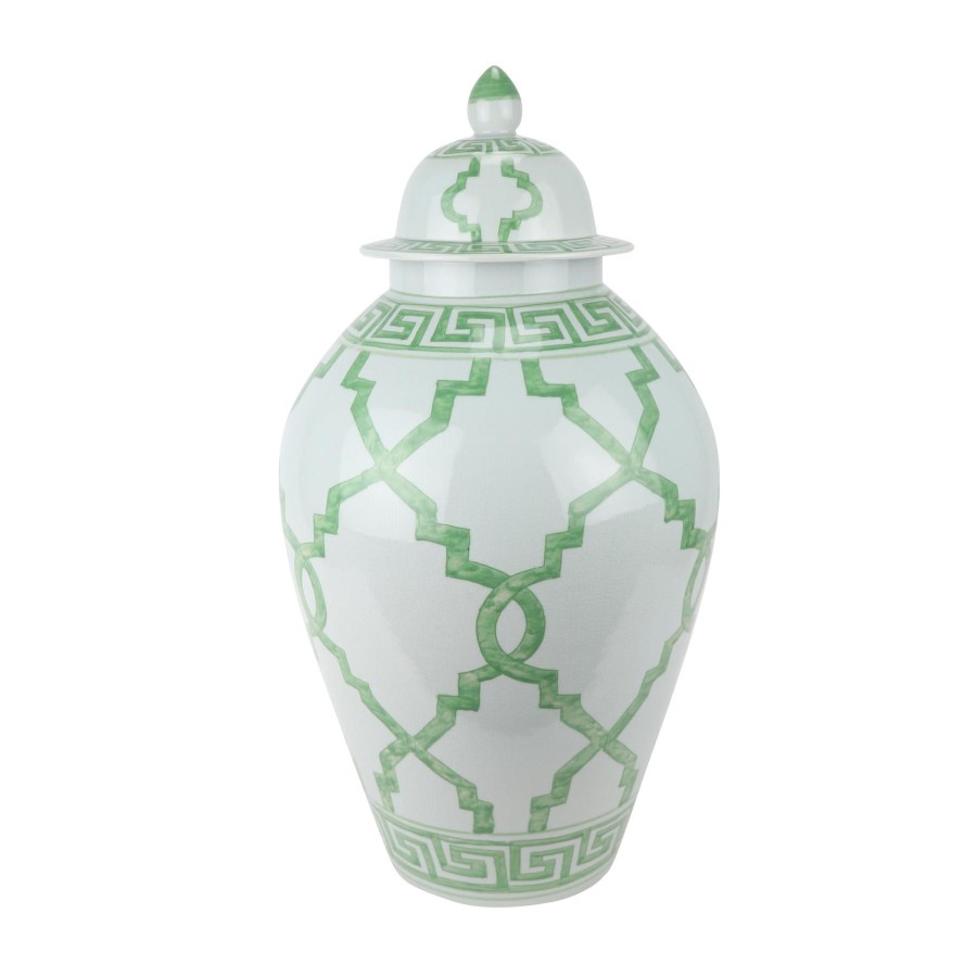 Winward Home Green And White Ceramic Jar 22" Online